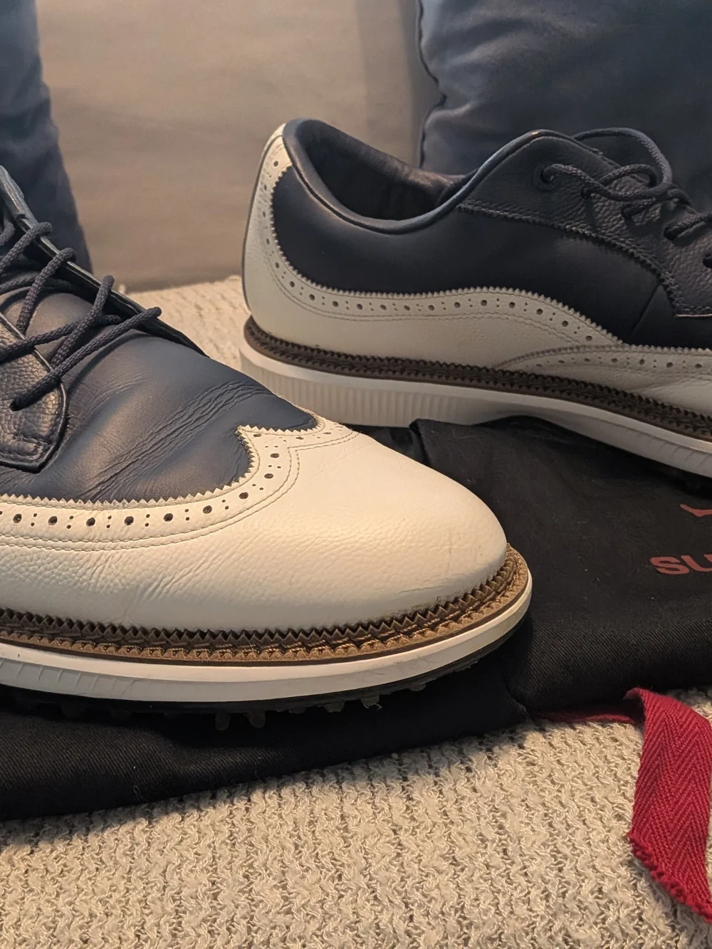 Sunday Red Men's Two-Tone Leather Derby — Navy and Cream